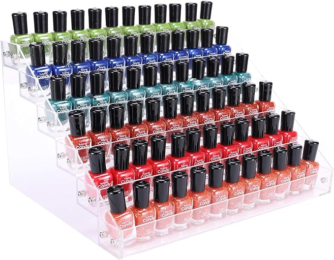 BTremary Clear Nail Polish Paint Organizer Holder Rack Shelf 6 Tier Acrylic Tattoo Ink Essential Oil Display Stand Holds Up to 48-96 Bottles for Table (Fit 1-2oz Bottles)