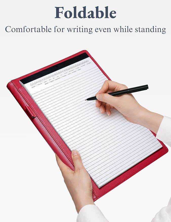 Mymazn Padfolio Portfolio Folder, Faux Leather Interview Resume Folder with Document Organizer & Business Card Holder, Letter-Sized Notepad Legal Pad Holder for Men Women (Dark Red)
