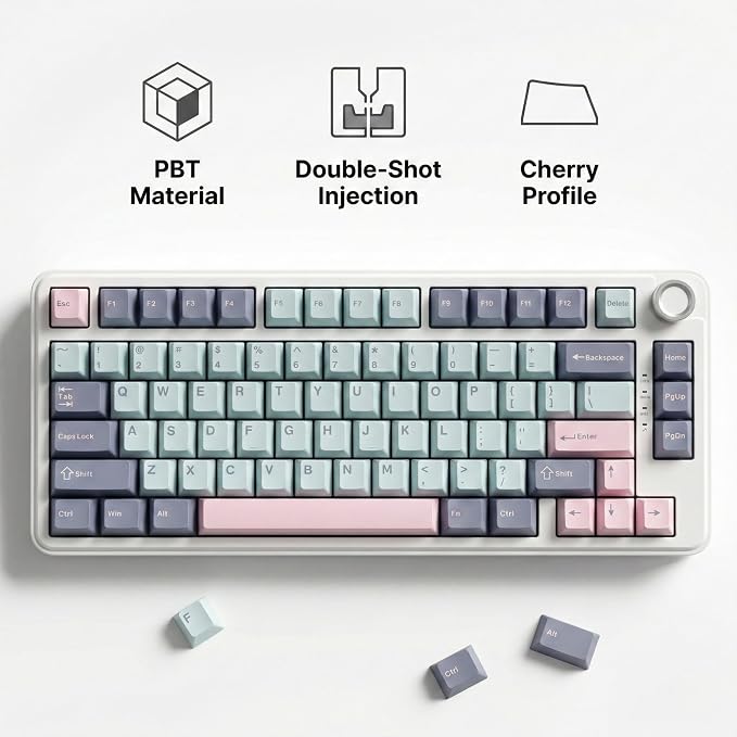 126 Keys PBT Double Shot Keycaps, Macaron Pastel Cute Keycap Set, Pink Blue Dreamy Cherry Profile Keycaps for Mechanical Keyboard 60% 65% 75% 100% Cherry MX Switches