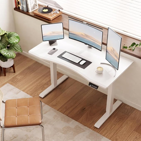 Solid Wood Electric Standing Desk 47.2"x23.6"Home Office Desk,Adjustable Workbench with 3 Stages Single Motor, Computer Workstation with T-Shaped Metal Bracket,Walnut Standing Desk for Gaming(1 Box)