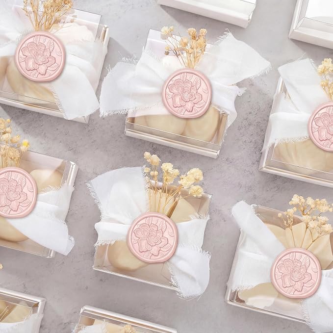 UNIQOOO Wax Seal Stickers - 3D Vintage Floral Wedding Invitation Envelope Botanical Seal Stickers, 50 Pcs Self- Adhesive Blush Pink Flower Stickers, Perfect for Invitation, Gift Wrapping, Party