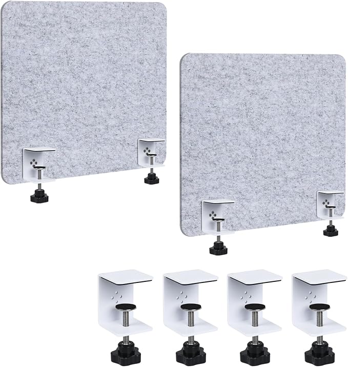 Desk Divider 2 Pcs Desk Privacy Panel 23.6'' x 23.6'',Acoustic Sound Absorbing and Noise Reducing Desk Partition for Office Desk,Clamp-on Desk Divider Partition with Adjustable Universal Base