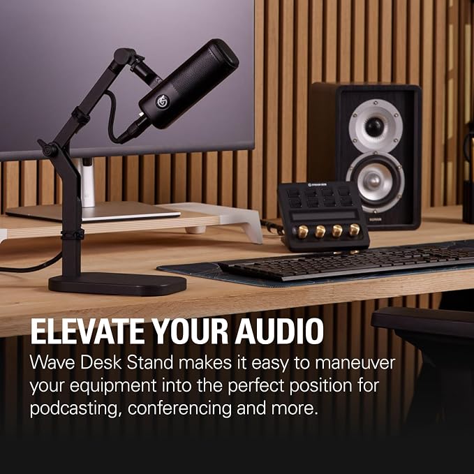 Elgato Wave Desk Stand - Adjustable Mounting Arm for Microphones, Works with Elgato, HyperX, Rode, Fifine, Shure and More Mics, Compatible 1/4, 3/8 & 5/8 Thread, For Recording/Podcasting/Streaming