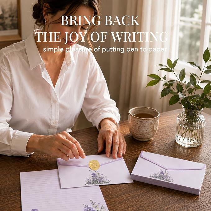 Elegant Floral Stationary Set Letter and Envelopes with 4 Unique Designs, Lined Letter Writing Stationery Paper and Envelopes Set, Letter Writing Kit, Cute Stationery Set for Women