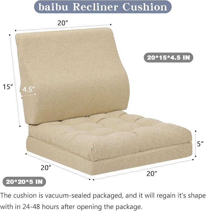 baibu Extra Large Memory Foam Recliner Cushions with Lumbar Support Pillow for Elderly, 20x20x5 Inch Thick Dual-Layer Patent Design Non-Slip Recliner Seat Cushion for Reduce Hip & Lumbar Pain, Beige