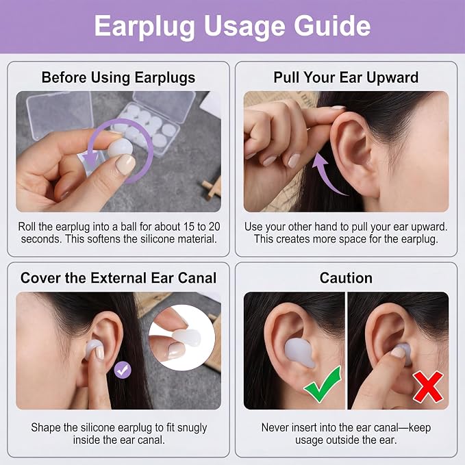 24 Pcs Soft Silicone Moldable Ear Plugs Reusable Noise Cancelling Earplugs Sleep Ear Plugs for Sleeping, Swimming, Snoring, Study, Travel, Work(12 Pairs)