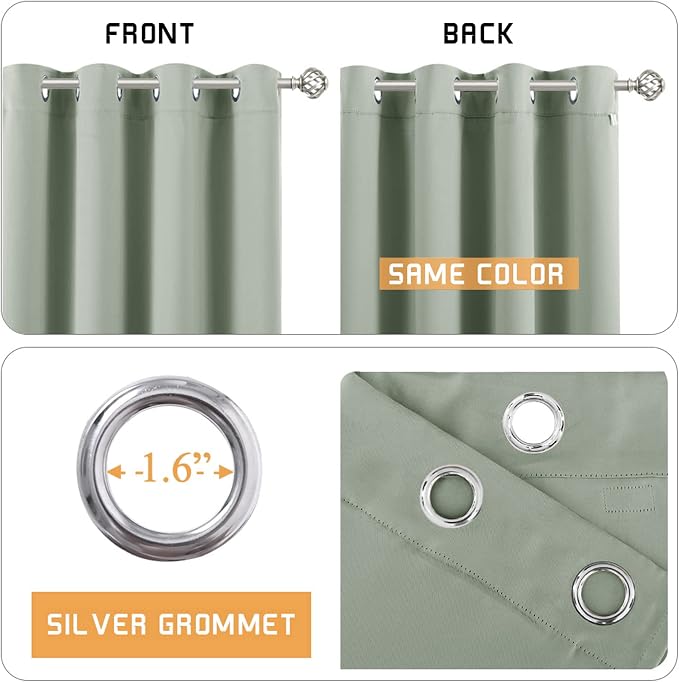 RYB HOME Noise Cancelling Curtains - 3 Layers Blackout Curtains Privacy Window Treatment Thermal Insulated Room Divider Drapes for Studio Bedroom Laundry Room, 52 x 102 inches, Sage Green, 2 Pcs