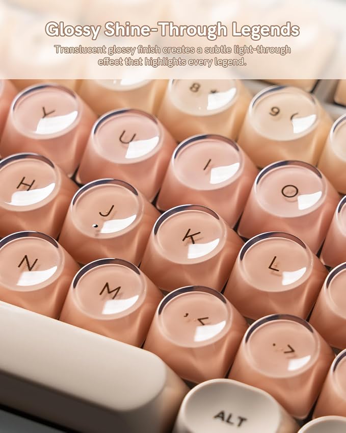 PBT Keycaps, Flesh Pink Foundation Jelly Keycaps MOA Profile, 128 Keys Elegant Cute Custom Key caps for Cherry Gateron MX Mechanical Keyboard, Ergonomic, No Tear & Never Fades
