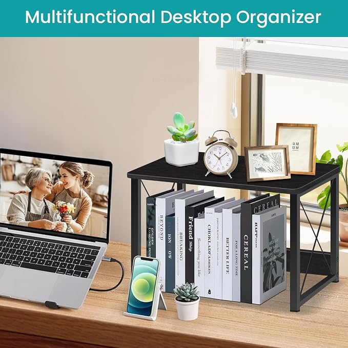 ELITEROO Desktop Printer Stand with Storage, Table Stand Small Desk Shelves | Desk Organizer shelf for Home/Office, Multi-Purpose Heavy Duty Riser for Fax Machine Copier Scanner, Black