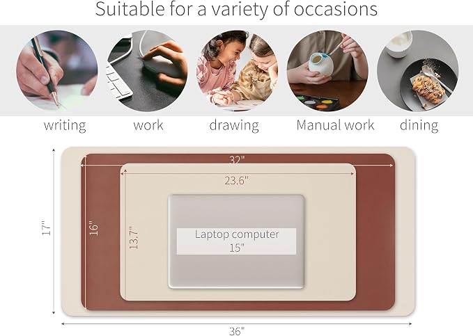 RENMTURE Double-Sided Two-Tone Faux Leather Desk mat Desktop Organization and Accessories Home and Office Large Mouse pad Game and Work (Beige/Brown, 32"x16")
