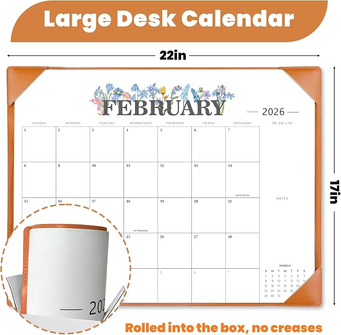 Desk Calendar 2026-2027 - 18 Month Desktop Calendars (Jan 2026–Jun 2027),Large 22x17 Monthly Calendar with Home & Office Floral Desk Pad Calendars (Brown, 22 * 17)