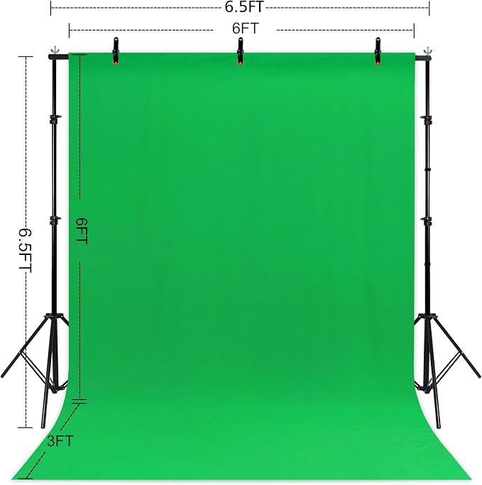 2 in 1 Green Backdrop Stand Kit,6.5x6.5 ft Portable Dual Rod Stand kit with 6x9ft Green Backdrop-Premium Polyester for Video Streaming, Portrait Photoshoot,Wall Mounted, Parties