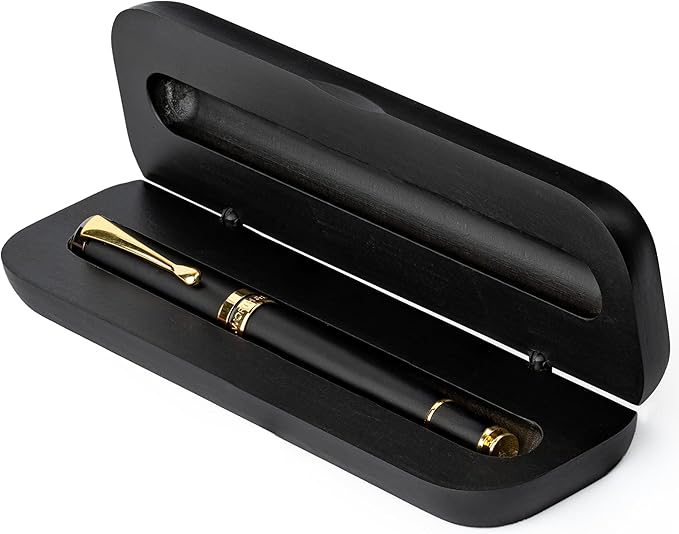 Wordsworth and Black Rollerball Pen-Stunning Luxury Pen Bamboo Blackwood Gold Finish, Refillable, Best Roller Ball Gift Set Pen for Men & Women, Ink Refill, Point Office Pens for Writing