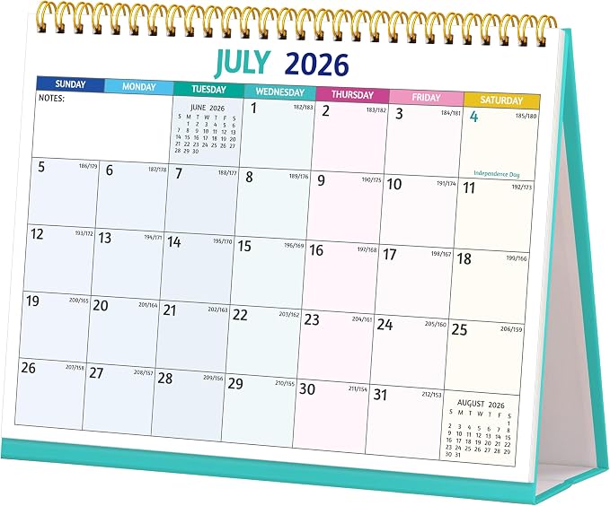 Desk Calendar 2026-2027 - Standing Flip Desktop Calendar 2026-2027, 18 Months Jul 2026 - Dec 2027, 10" x 8", Large with Notes, To-Do, Yearly Overview, Thick Paper, Great for Easy Planning - Multicolor