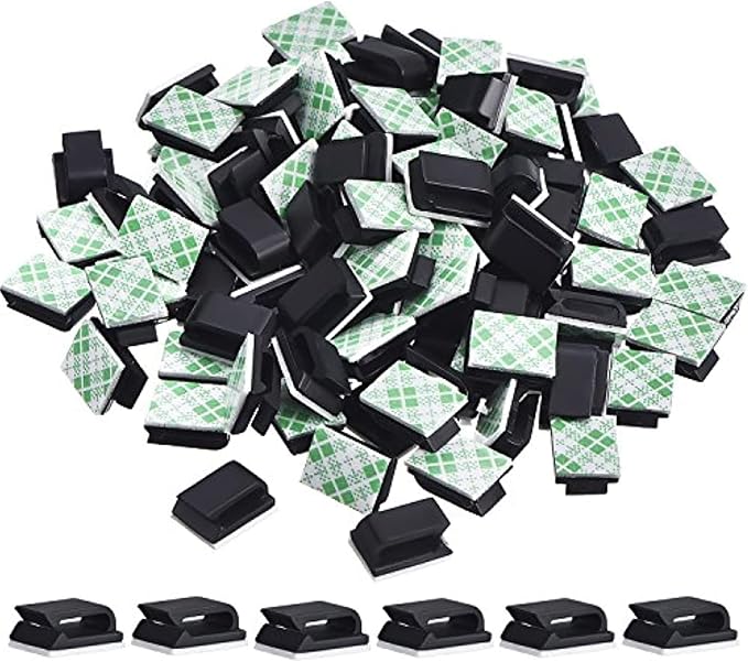 Hicarer 100 Pcs Christmas Light Clips Adhesive Hooks for Outdoor String Cable Wire Clips Adhesive Wire Management Cord Holder for The Wall, Under Desk, Car, Home and Office (Small, Black)