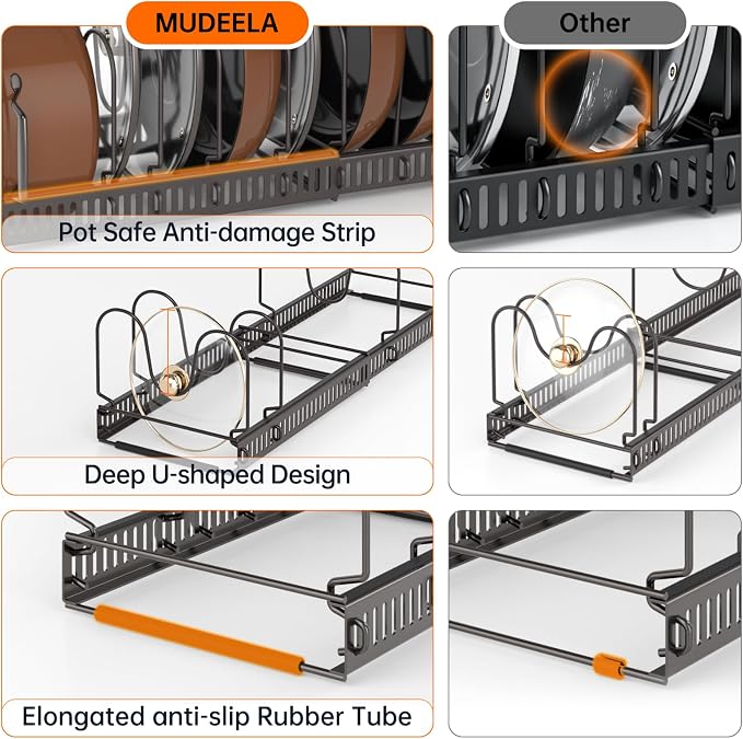 MUDEELA Expandable Pot Pan Lid Organizers inside Cabinet, 10 Divider-Bronze | Expandable 11.8–22.9", 10 Adjustable Divider, Tool-Free Assembly, Non-Slip, Scratch-Proof, For Pan Lid Cutting Board Bakeware