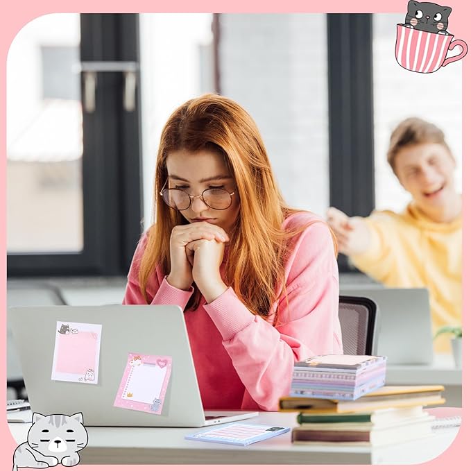 12 Pieces Cats Sticky Notes Cute Cat Gift Self Stick Notepads 3x4 Inch Kawaii Memo Notes for Animal Lover Cartoon Animal to Do List for Office Home Supplies Roommates Gift