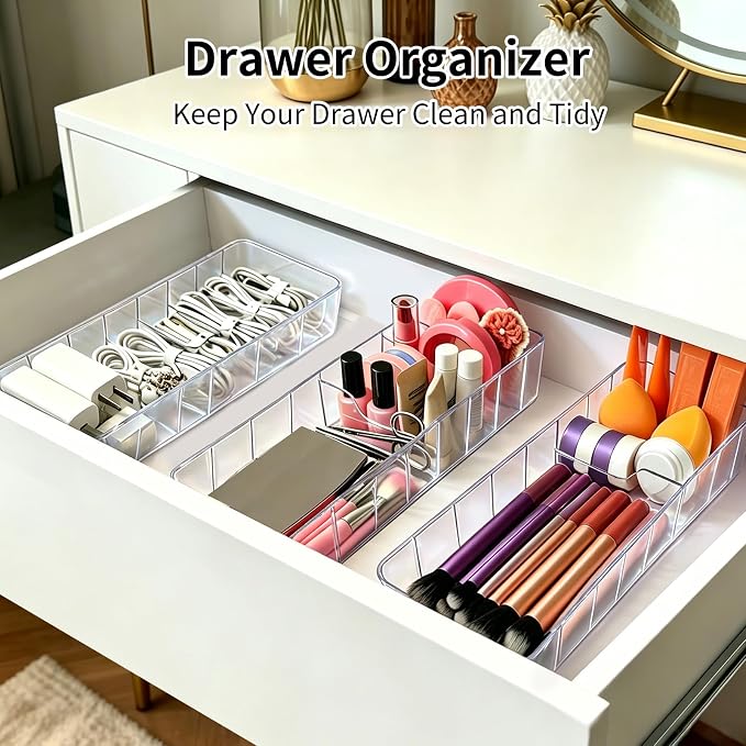 Cable Organizer Storage Box with Lid - Clear Phone Charger Cord Organizer Case - Cables Wire Management Box with Adjustable Compartments 10 Wire Ties for Drawer Desk Office Home Accessories(1 pack)
