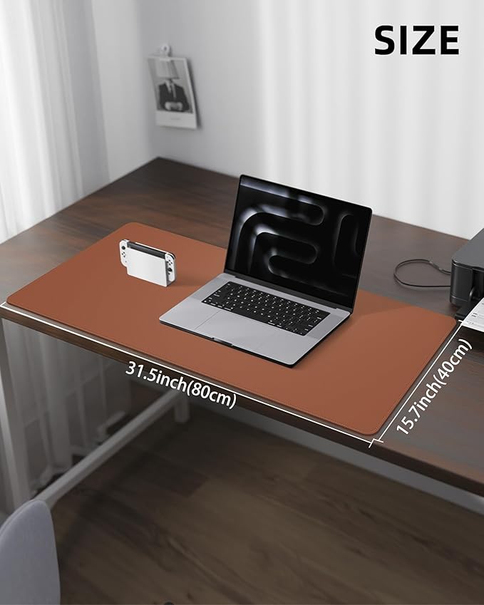 Leather Desk Pad Protector, Mouse Pad, Office Desk Mat, Non-Slip PU Leather Desk Blotter, Laptop Desk Pad, Waterproof Desk Writing Pad for Office and Home (Brown, 31.5" x 15.7")