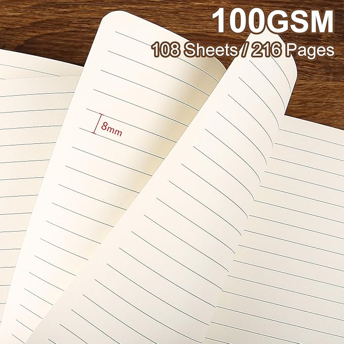 Lined Journal Notebook for Work College Ruled Note Book 5.79"x8.27" A5 PU Leather Daily Journaling 216 Pages for Women Men Writing Home School Supplies Business (Brown)