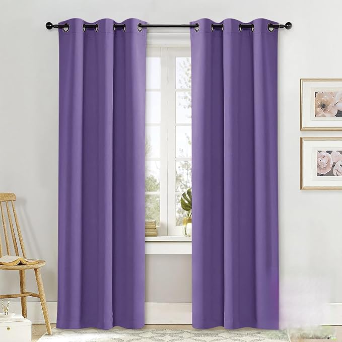 NICETOWN Curtain Blackout Drape Panel 3 Pass Microfiber Noise Reducing Thermal Insulated Window Drapery with Grommet (Single Panel, 42 x 84 inch, Lilac Purple)