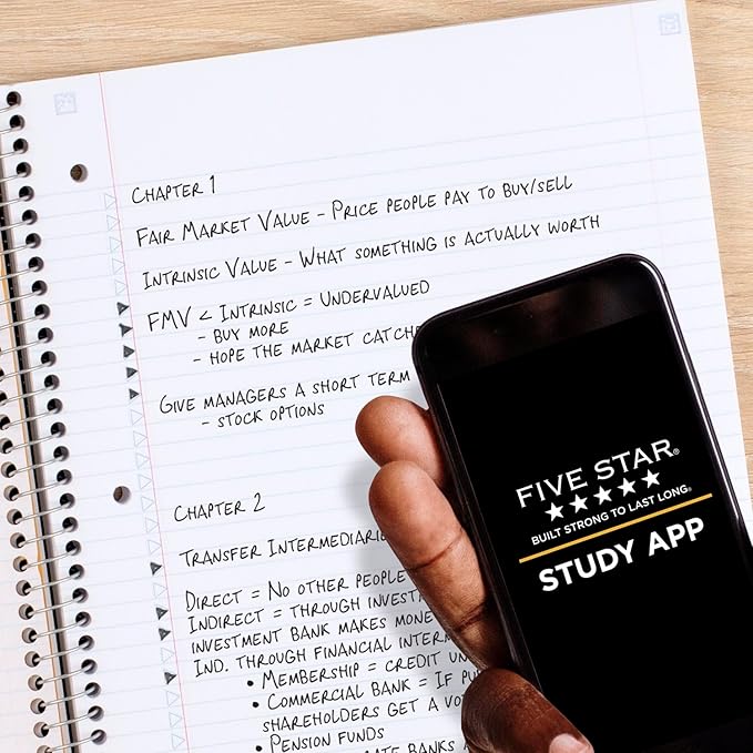 Five Star Spiral Notebook Plus Study App, 1 Subject, College Ruled Paper, 100 Sheets, 8-1/2" x 11", Fire Red (72053) (Pack of 2)