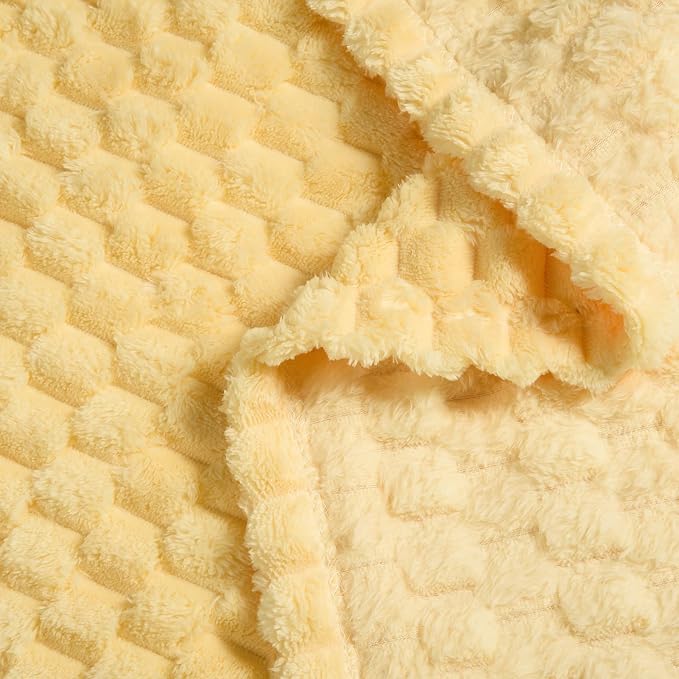Vessia Flannel Fleece Throw Blanket(50x70 inch), 3D Jacquard Light Yellow Fuzzy and Warm Blanket for Couch,Sofa,Bed,Chair, 300GSM Super Soft Touch Cozy Lightweight Throw for All-Season Home Decor