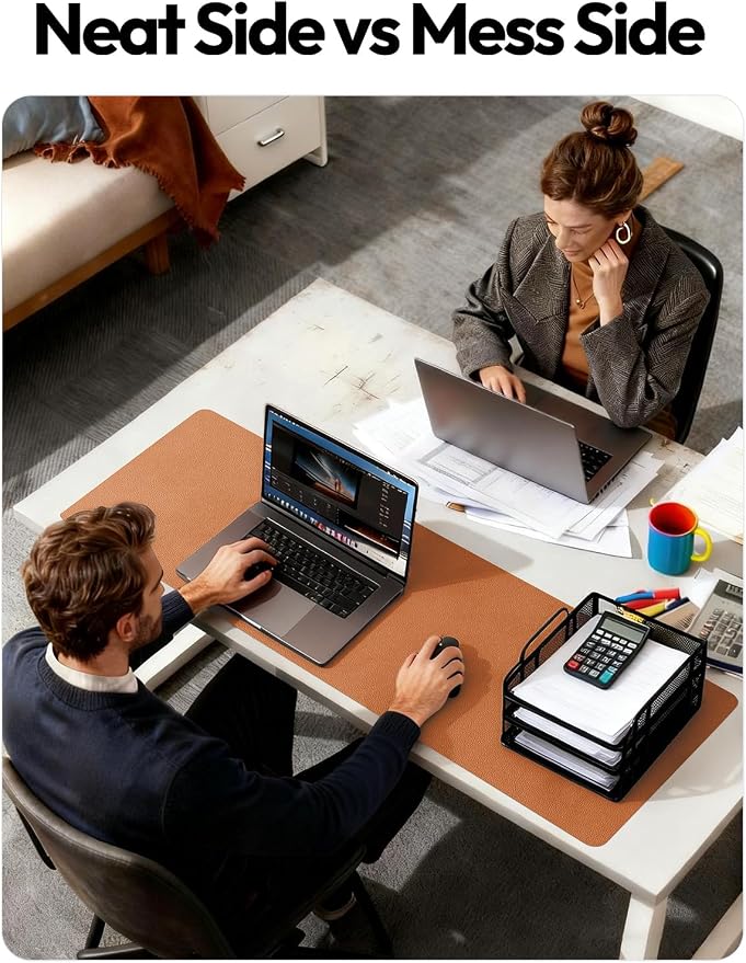 YSAGi Leather Desk Protector, Office Mat, Large Mouse Mat, Non-Slip PU Leather Blotter, Laptop Desk Mat, Waterproof Writing Pad for Office and Home(Brown, 63" x 24")