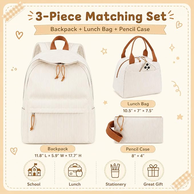 BTOOP School Backpacks for Teen Girls Bookbags Lightweight Kids Backpack School Bags Set with Lunch Box Pencil Case