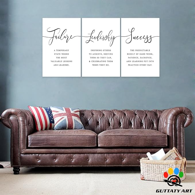Office Wall Art - 3 Panel Motivational Canvas With Inspirational Quotes for Home Decor, Positive Entrepreneur Words Poster Frame for Company 20"x30"x3Pcs