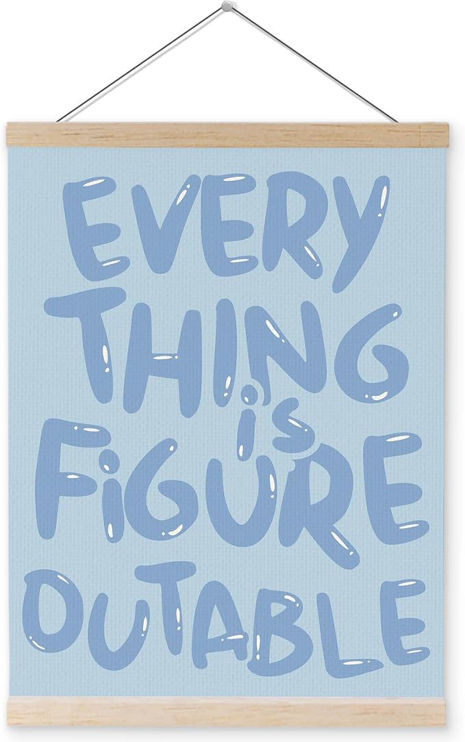 YQDEJ Everything Is Figureoutable Inspirational Wall Art Poster Hanger Frame, Blue Positive Affirmations Wall Decor, Blue Motivational Wall Art for Home Office Classroom, 12x16 Inch