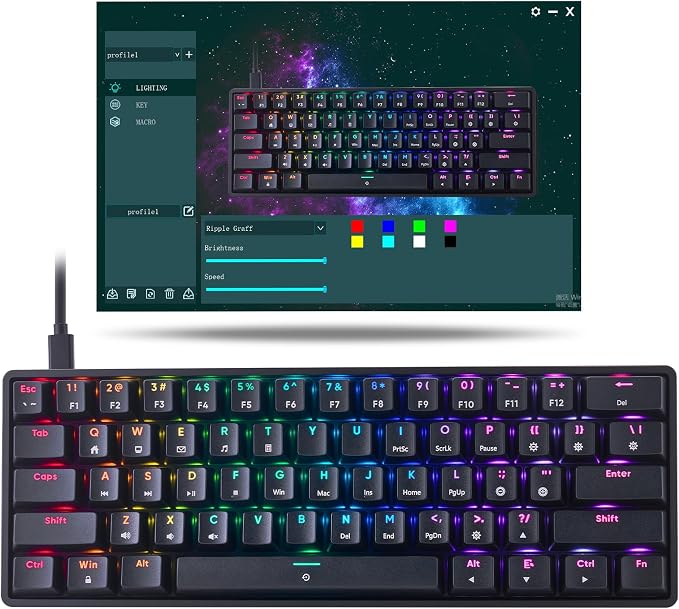CHONCHOW Mechanical 60% Gaming RGB Keyboard 61 Keys Wired USB DIY Customize Backlight Macro keypad Ultra-Compact Blue Switches Compatible with Windows Mac Linux Laptop PC Computer(Black)