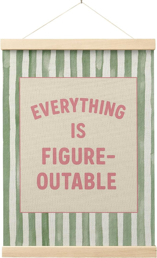FGFK Preppy Pink and Green Everything Is Figureoutable Inspirational Framed hanging Canvas wall art Poster Prints office dorm room decor for women, Motivational posters decorations for home bedroom,12x16 Inch
