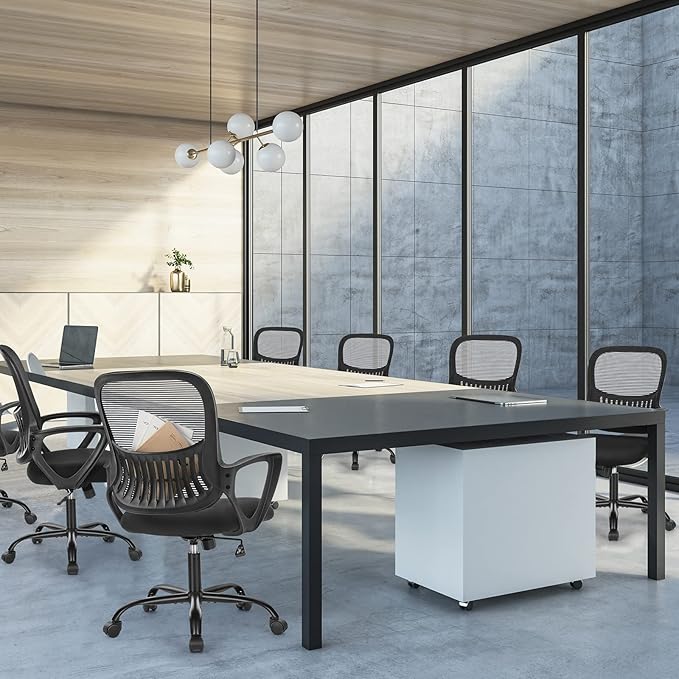 Sweetcrispy Home Office Managerial Executive Chair with Ergonomic Design, Mid-Back Mesh Swivel, Comfortable Lumbar Support, Comfy Arms for Bedroom,Study,Student, Black