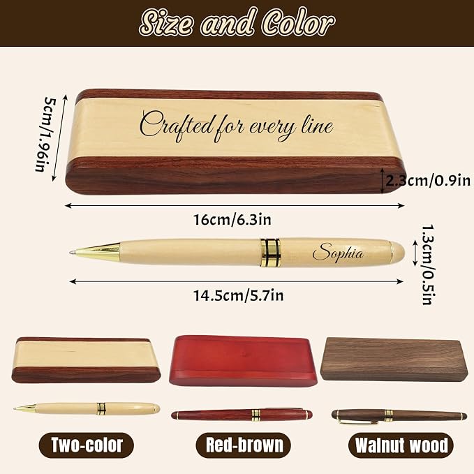 Custom Wooden Ballpoint Pen Set Personalized Wood Pen Set with Engraved Name Logo,Wood Pen Set Gift Box for Men Women