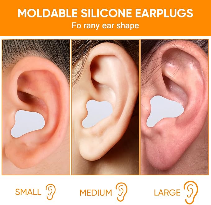 12 Pack Reusable Silicone Ear Plugs, Great for Sleep and Swimming | Shapeable Silicone Earplugs for Noise Reduction, with a Soundproofing Level of 32 Decibels, Color: White