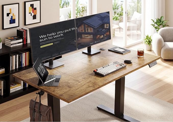 YDN Electric Standing Desk, 55x24 Inch, Rustic Brown | 3 Memory Presets, Cable Management, Adjustable Height, Sit Stand, Computer Workstation, Home Office