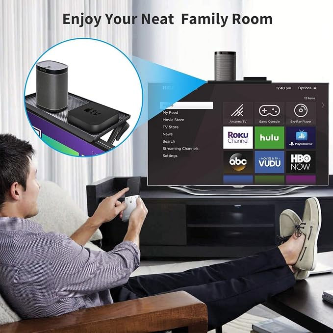 11.8in TV/PC Top Shelf Mount for Routers, Cable Boxes and Remote | Adjustable Monitor Top Shelf Wide Platform Screen Storage Bracket, TV Mounted Shelf for Games Consoles - 11.8 x 4.7 inches
