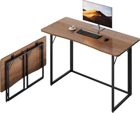 JOYMOOP 47.2" Folding Desk - Brown, No Assembly Large Size Foldable Desk for Home, Office, Wooden Top Folding Computer Desk for Working, Writing, Studying