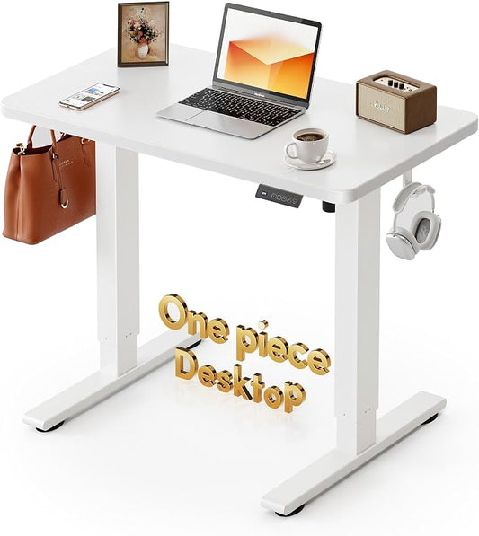 CubiCubi One-Piece Standing Desk, 32 x 20 Electric Height Adjustable Computer Desk, Sit Stand up Home Office Workstations with Whole-Piece Desktop, White