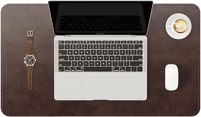 YSAGi Genuine Leather Desk Mat, 23.6"x13.8" Office Desk Pad, Thick Desk Pad Mat with Stitched Line, Non-Slip Desk Mat with Rubber Base (Dark Brown, 23.6"x13.8")