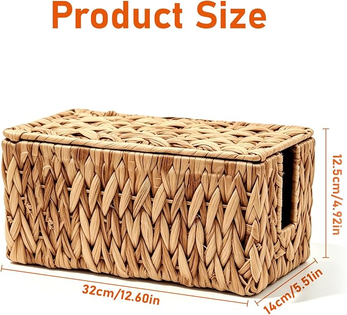 Cable Management Box, Small Cord Organizer Box for Power Strip | Handwoven Water Hyacinth Storage Basket with Metal Frame, Decorative Cable Organizer for Desk, Office, Living Room & Bedroom
