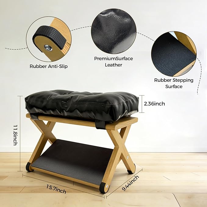 Double Step Foot Rest Under Desk, Ergonomic Foot Stool with Cushioned Top & Non-Slip Surface, Wooden Under Desk Footrest for Work, Office Chair, Home & Gaming