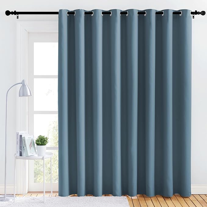 NICETOWN Bedroom Blackout Curtain Panel - (120 inches by 90 inch, Smoky Blue, 1 PC) Energy Saving Thermal Insulated Grommet Blackout Drapery for Patio, Room Divider Curtain
