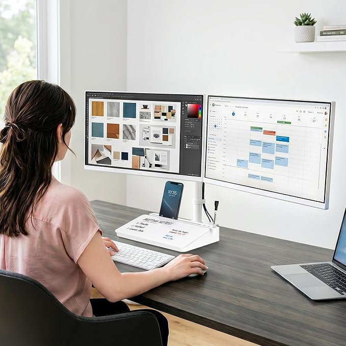WALGLASS Small Desktop Whiteboard with Storage, Glass Desk Dry Erase White Board Computer Keyboard Stand with Drawer, Desk Organizers with Accessories for Office, Home, School Supplies White