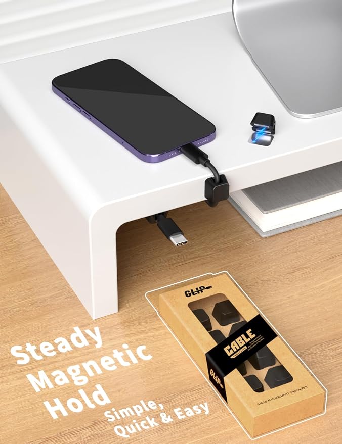 Viaky 8 PCS Magnetic Cable Holder, Magnetic Cable Clips,Charger Cord Holders for USB Type-C Earphone Wires, Multipurpose Cable Management Cord Organizer for Desk Nightstand Car Office(White)