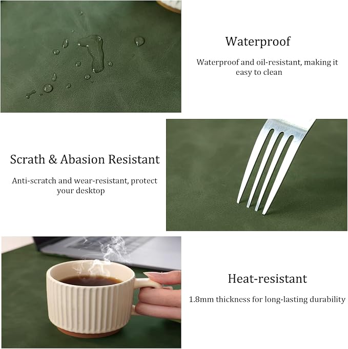 Distressed Leather Desk Mat - Non-Slip PU Leather Desk Pad Protector - Large Waterproof Mouse Pad Computer Keyboard Desk Mat Desk Accessories for Office & Home (Forest Green, 36"x 17")