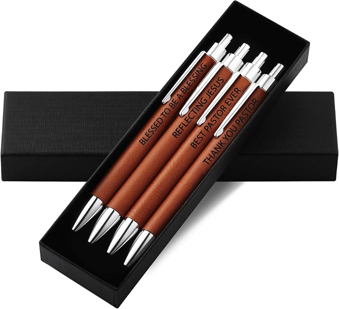 Sayglossy 4 Pcs Best Pastor Appreciation Gifts for Men Christian Leather Pen Sets Best Ever Gift for Pastor Day Birthday Christmas Pens Appreciation Gifts for Church