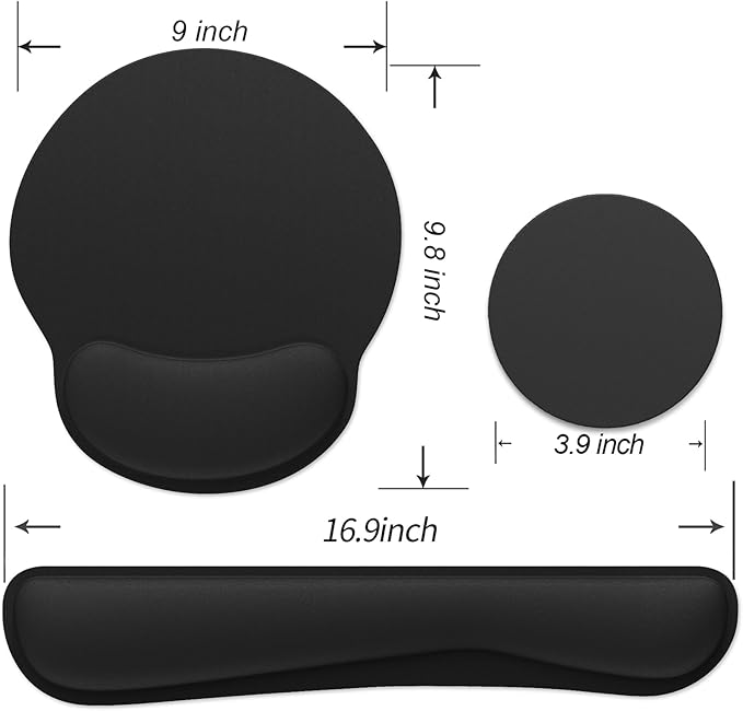 Ergonomic Mouse Pad with Wrist Rest and Keyboard Wrist Rest, Mousepad and Wrist Rest for Computer Keyboard, Pain Relief, Non-Slip Rubber Base, Mouse Pad with Wrist Support for Gaming, Office, Black