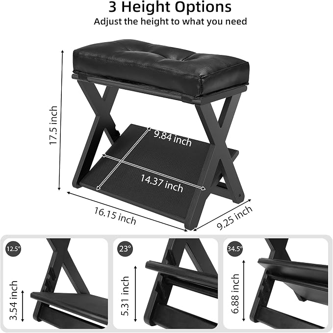 Adjustable Foot Rest Under Desk at Work, Footrest Under Desk | double step, wooden, non-slip EVA surface, office foot stool for posture support, leg relief, home office & gaming-black